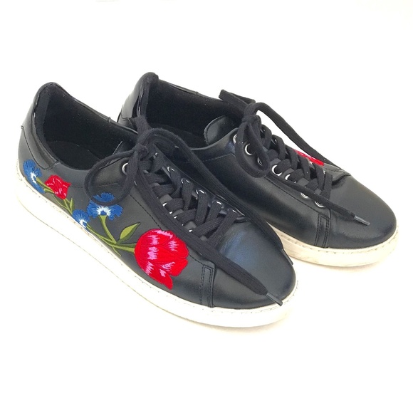ALDO Floral Embroidered Sneakers Black Red  Kedeliwia Women’s Size 8 - Picture 1 of 16